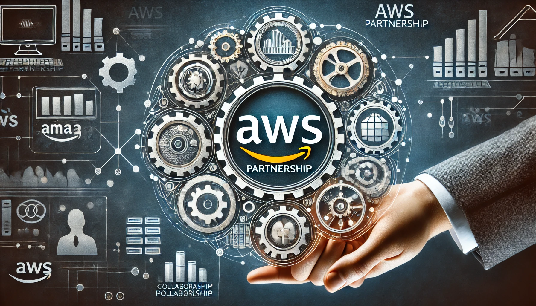 DALL·E 2025 01 11 08.23.18 A visually appealing graphic representing AWS partnership focusing on thematic elements like partnership collaboration and technology. The design s